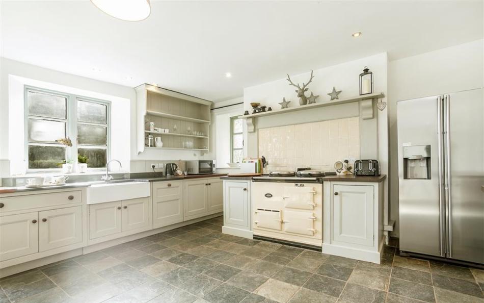 Large farmhouse kitchen with AGA at Higher Sutton