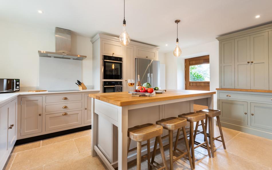Large fully-fitted modern kitchen at Blackness Barn