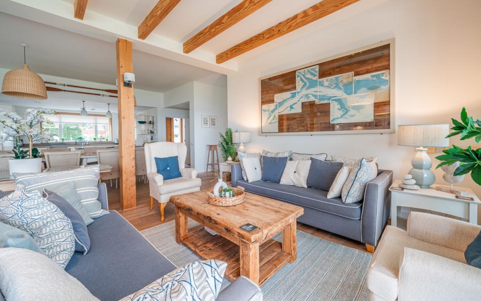 lounge to kitchen at at Hook Sands in Sandbanks