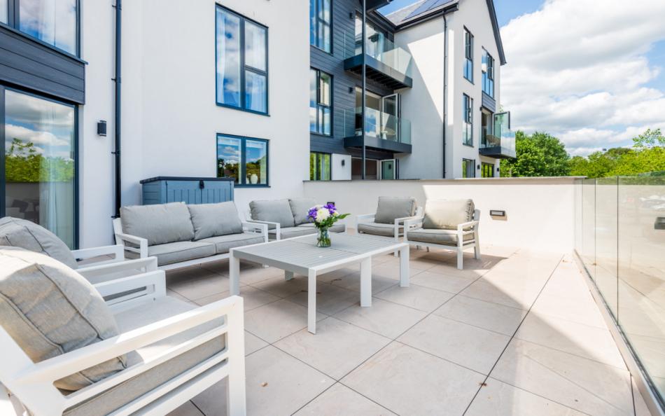 The spacious terrace from Larkrise