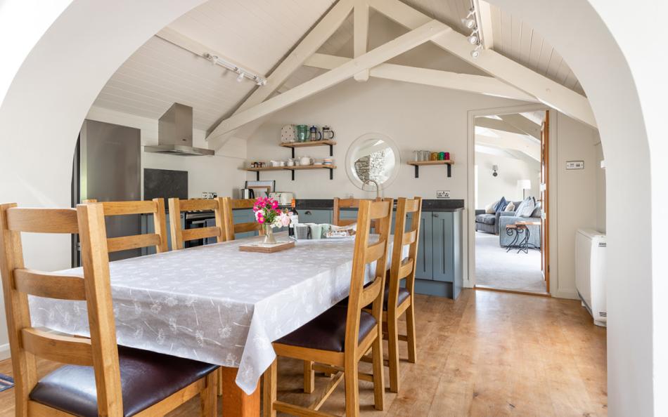 The kitchen diner and little door leading to the balcony at Farthingfield 