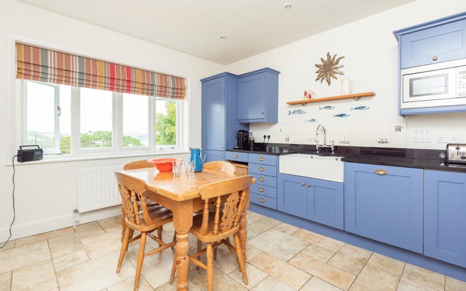 The picturesque kitchen with views out over the estuary at Arran 