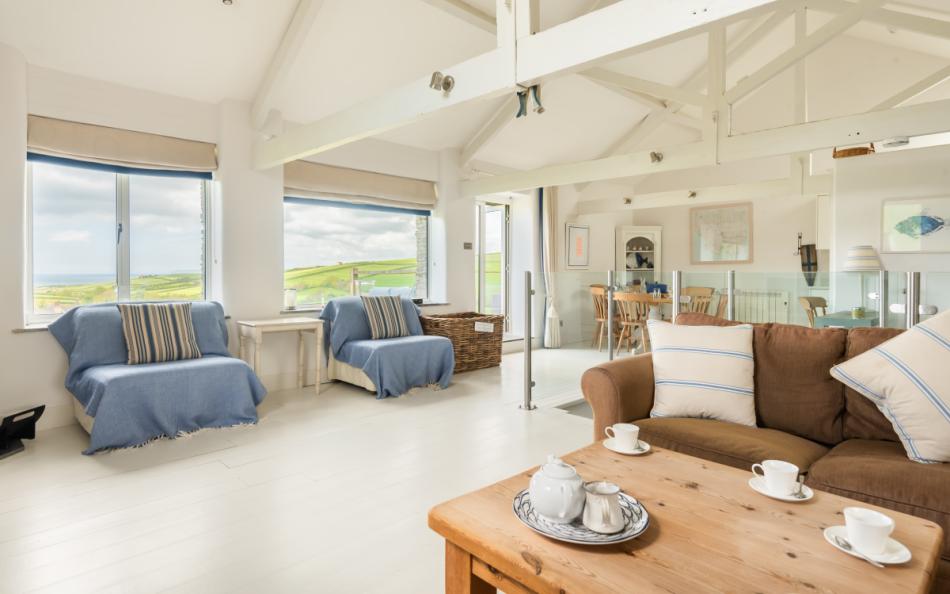 The spacious open plan living area with spectacular views