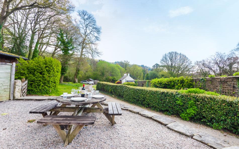 Outdoor seating at Holne Chase Carriage House