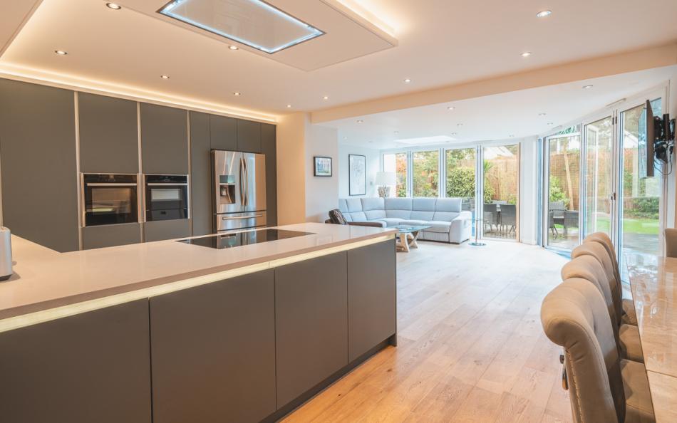 kitchen to wide open doors at Allure in Sandbanks
