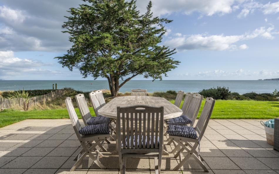 outdoor dining table at Hook Sands in Sandbanks