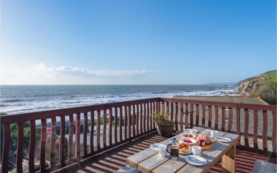 the terrace at Bayview near Downderry, large cottage sleeps 8 people