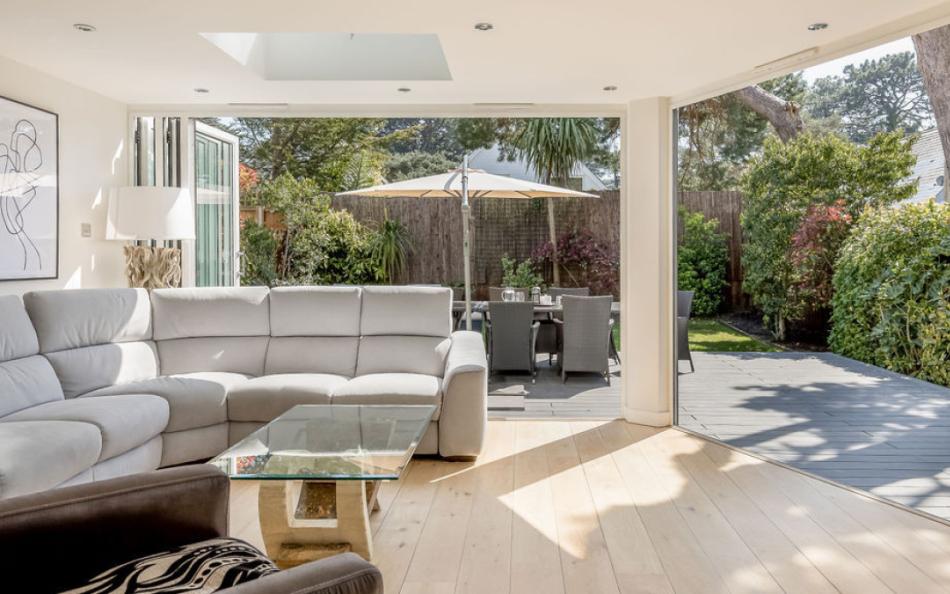 the open doors leading to garden at Allure in Sandbanks