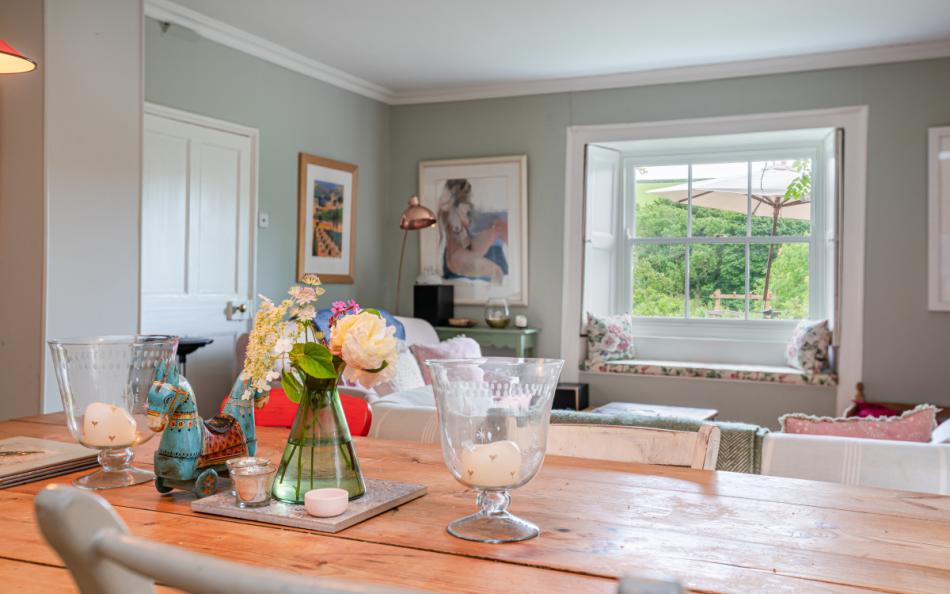 The dining space looking across to the living space at Dunstone Farm