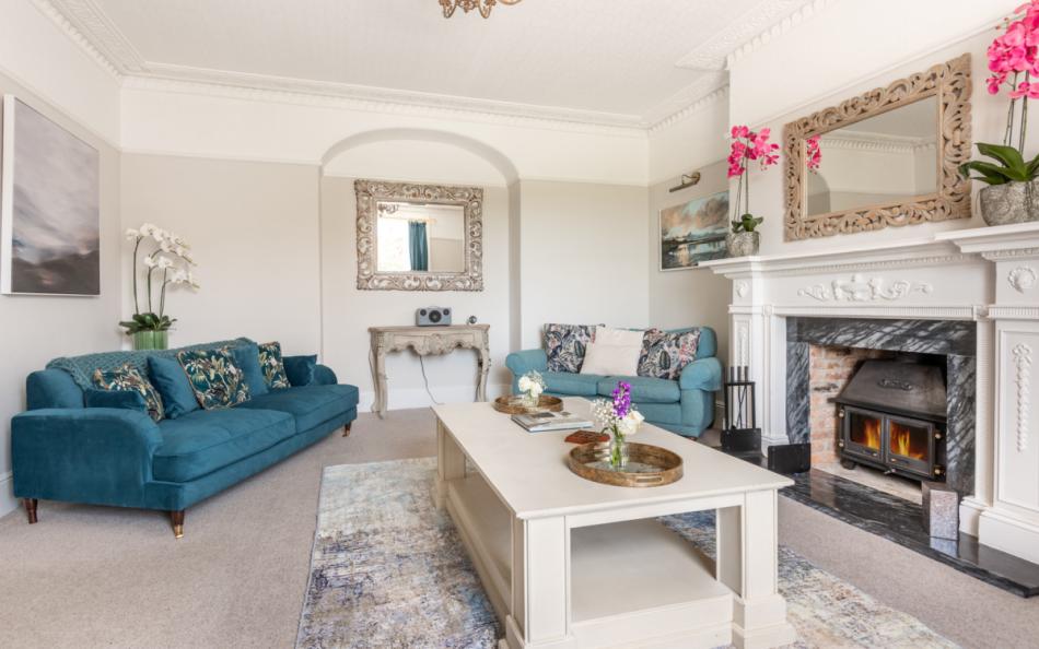 fire with sofas at Coulscott House