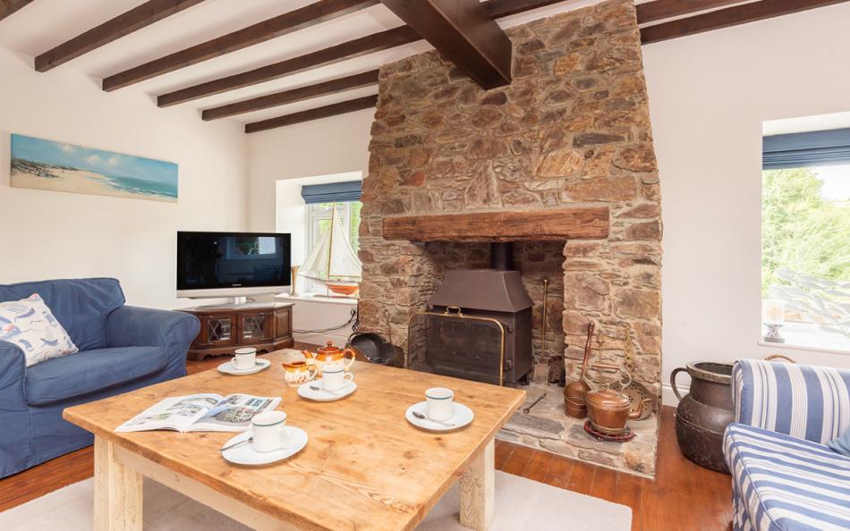 Another view of the lounge with log burner at Orchard View 
