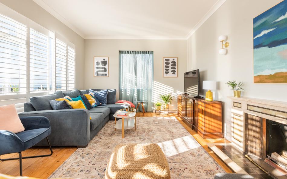 The light and bright lounge at Blue Shores