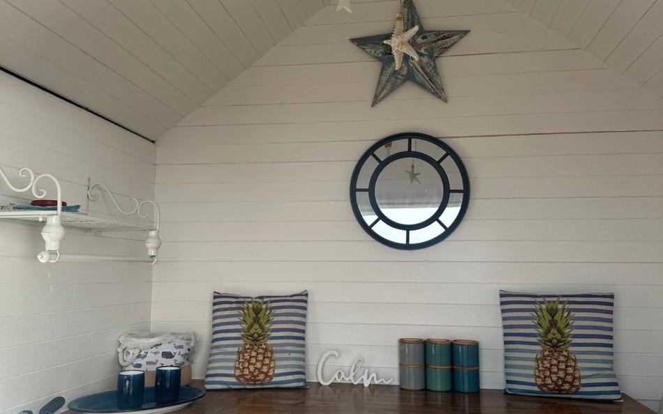 Beach hut interior at Summer Pines