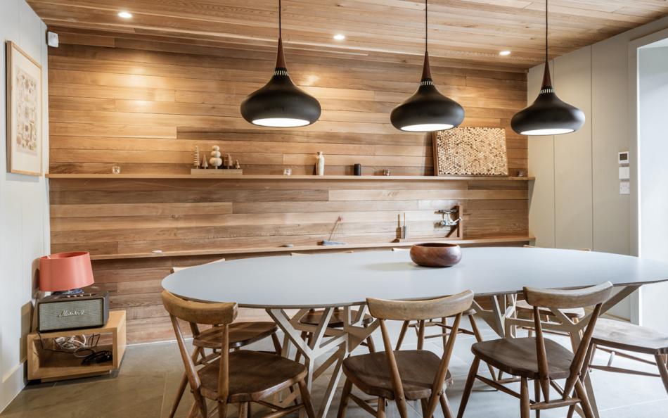 The dining area comfortable for 10 people at Huccombe Farmhouse 