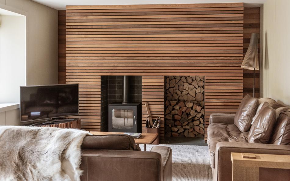 The sitting room space in the open plan living area at Huccombe Farmhouse 