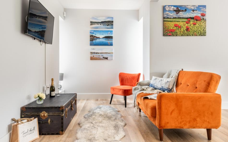 sofa by the tv at Bayview in Paignton