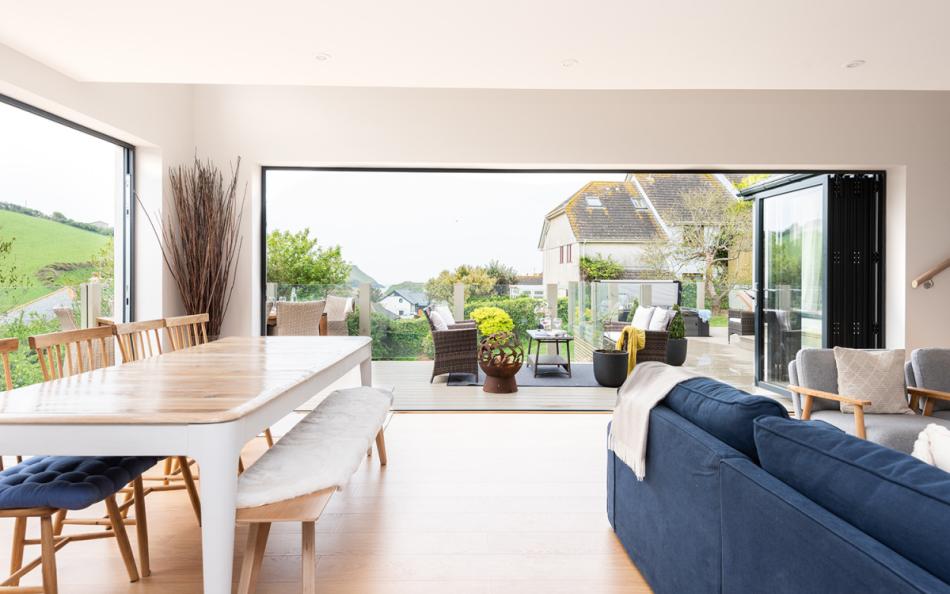 Bi folding doors with sea views at Seabrook