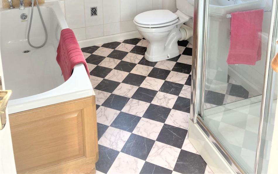 Bath and shower at Clovelly Cottage