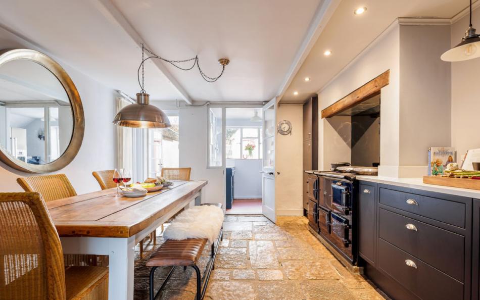 kitchen with aga at Saddlers Cottage