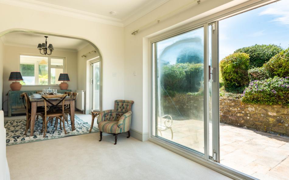sliding doors to the dining room at Windrush