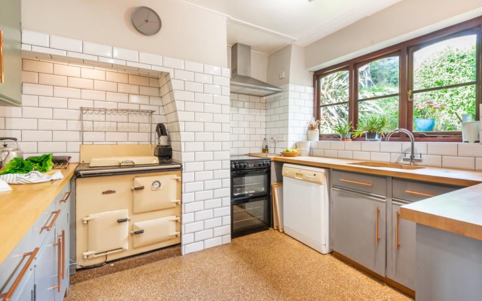 Kitchen with aga at Pengenna Manor
