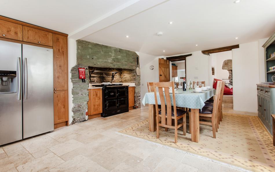 American fridge and electric Aga in the light and bright kitchen at Locks Farm 