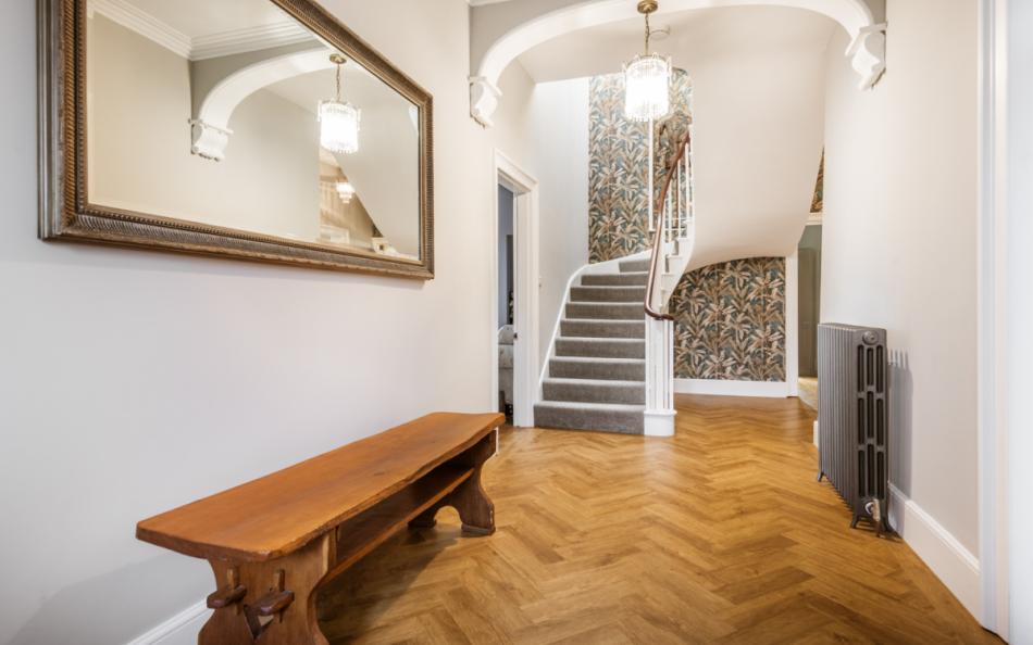 Hallway from coming in the front door at Bigbury Court Farmhouse