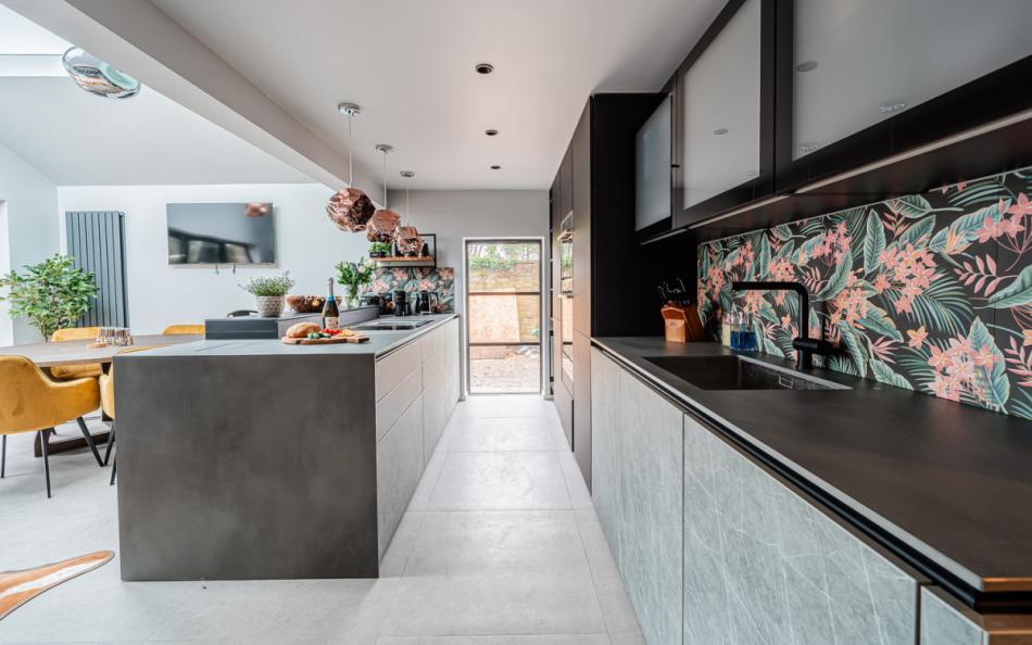 kitchen with island at Fiddlesticks Cottage