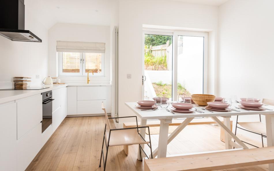 Another view of the open plan kitchen dining area at Craiglands