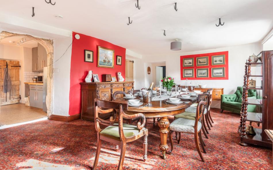kitchen to dining room at Pengenna Manor