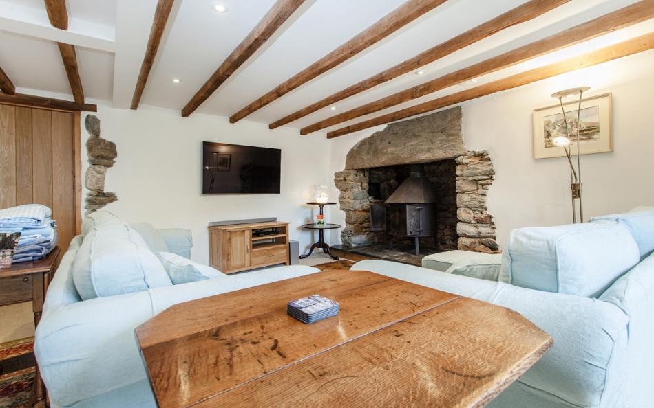 A sizeable log burner and TV at Locks Farm 