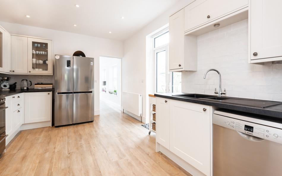 Kitchen with American style Fridge/Freezer and coffee machine at Stanhope House
