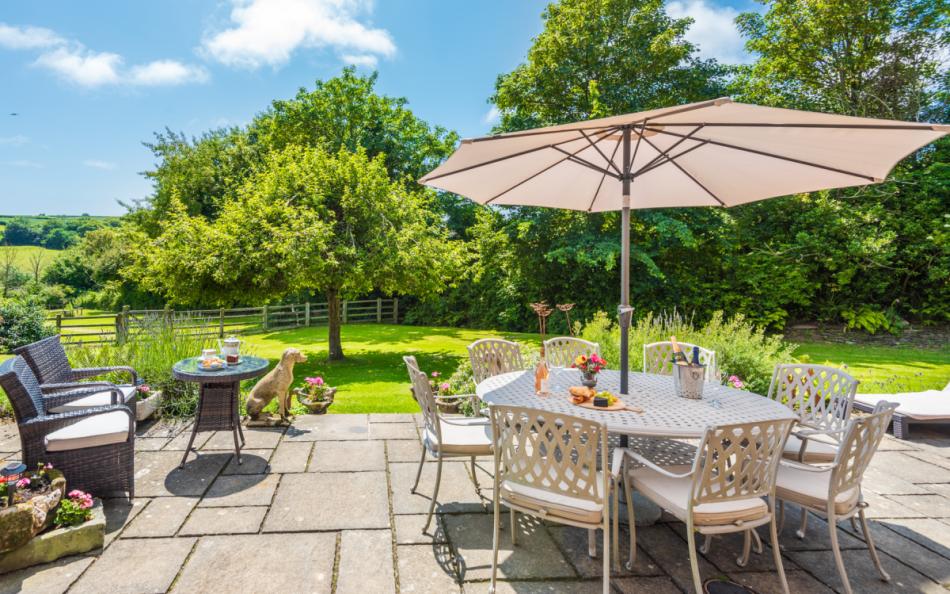 Relax on the large terrace amidst lovely private grounds at Auton Court