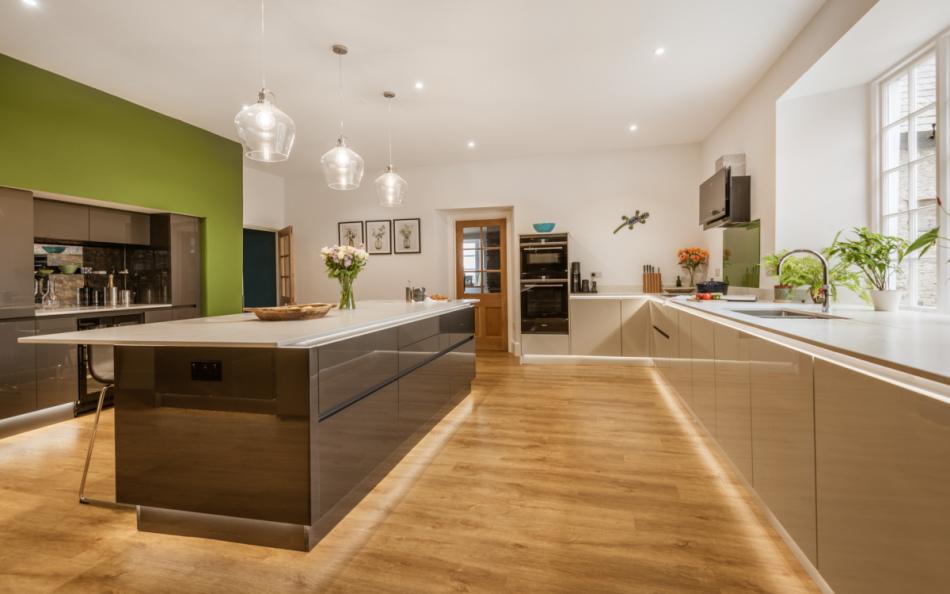 View down the kitchen at Bigbury Court Farmhouse