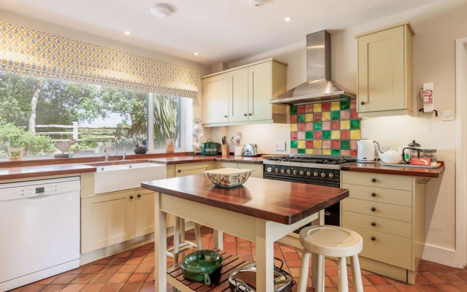 kitchen with table at Old Farm Cottage