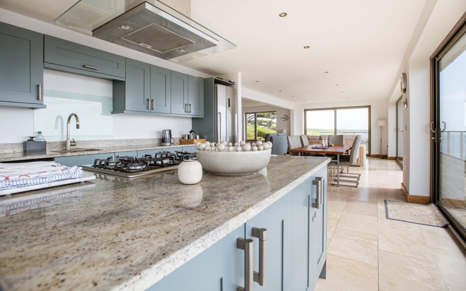 The well equipped kitchen looks out to sea at Horizons 