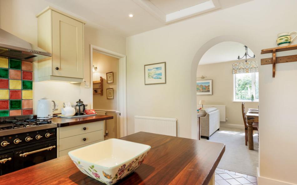 kitchen to dining area at Old Farm Cottage