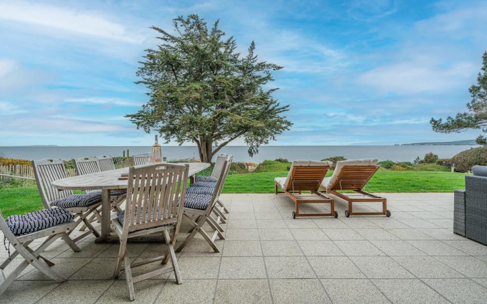 outdoor decked area at Hook Sands in Sandbanks