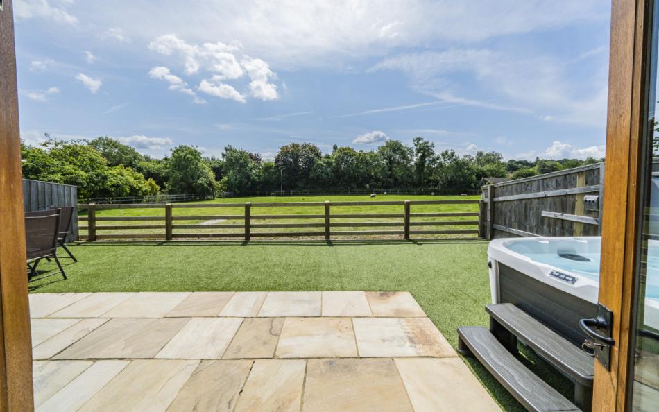 looking out over the garden at Goesmere Barns